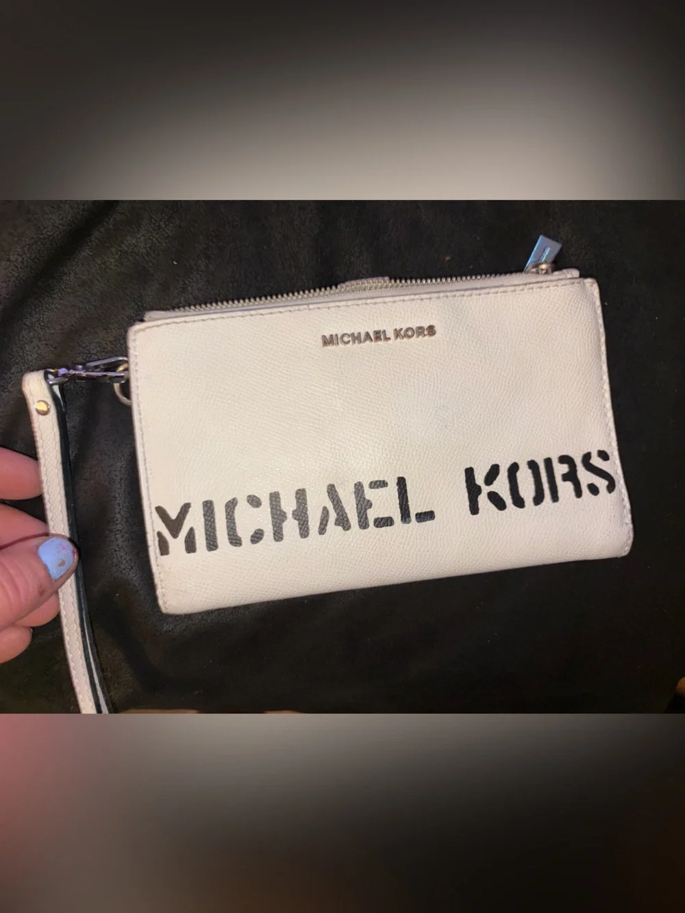 Michael Kors White Leather Foldover Clutch with Black Logo Detail